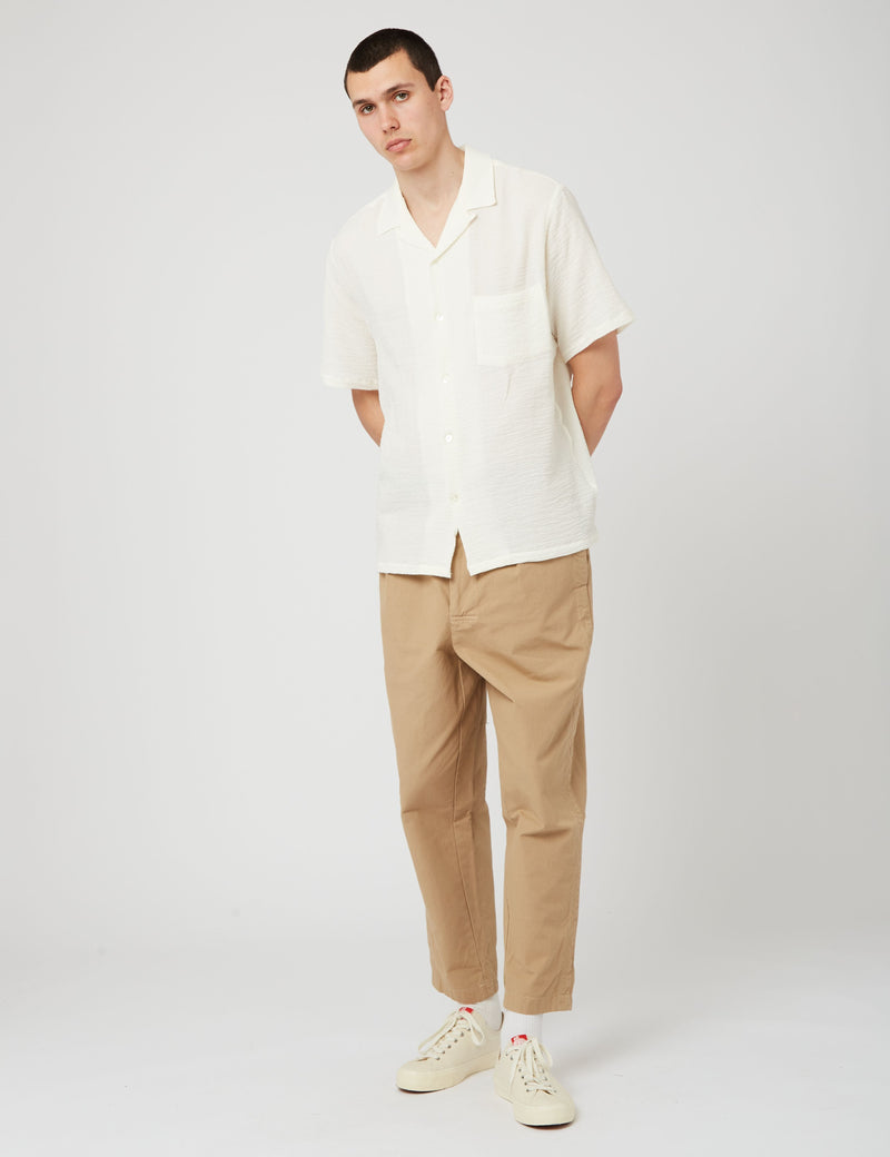 Chemise SS en Portuguese Flannel flammée (Seersucker) - Blanc cassé