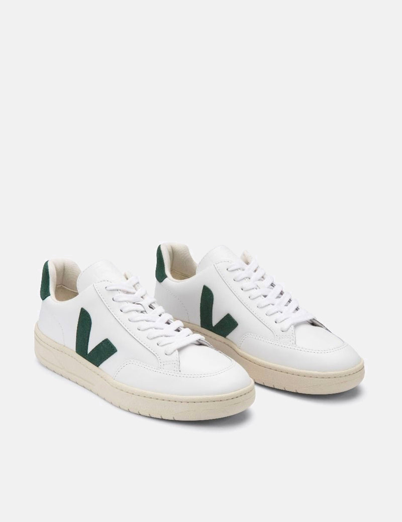 Veja V-12 Leather Trainers - Extra White/Cypress
