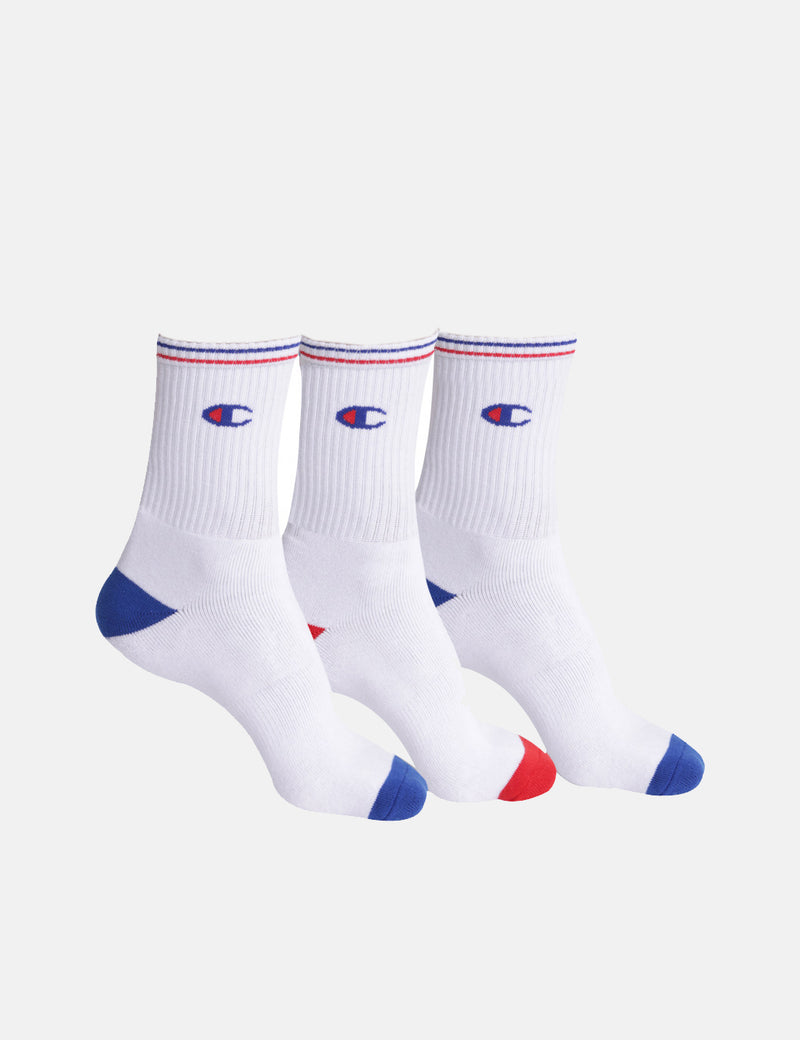 Champion Crew Performance Socks (Pack of 3) - White/Blue/Red