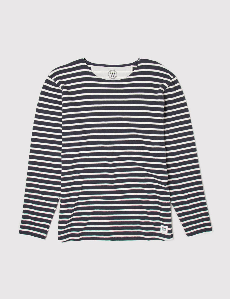 Wood Wood Harrison Breton Stripe Top - Navy/White