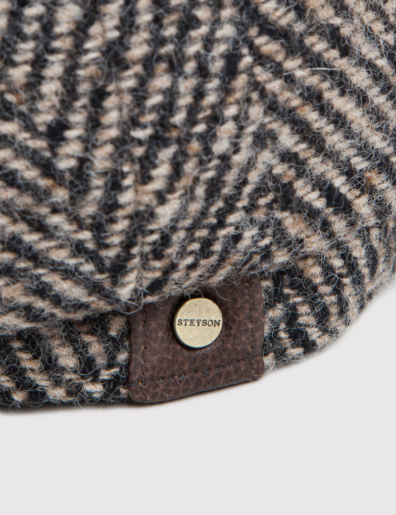 Stetson Hatteras Herringbone Newsboy Cap - Black/Brown